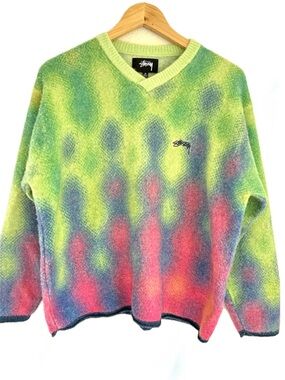 Stüssy Gradient Dot Brushed Sweater Multicolor V-Neck Wool Blend M